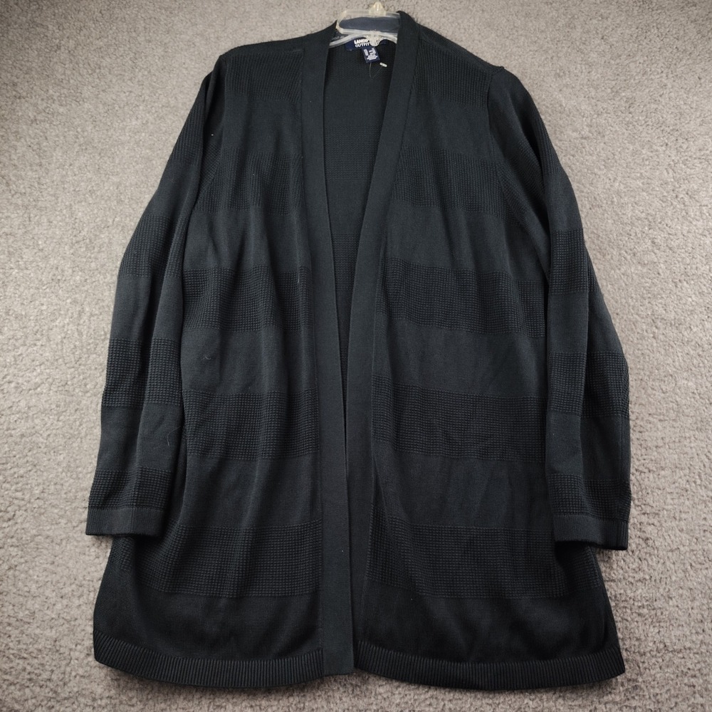 Lands End Outfitters Black Textured Stripe Open Front Cardigan Sweater 1X Womens